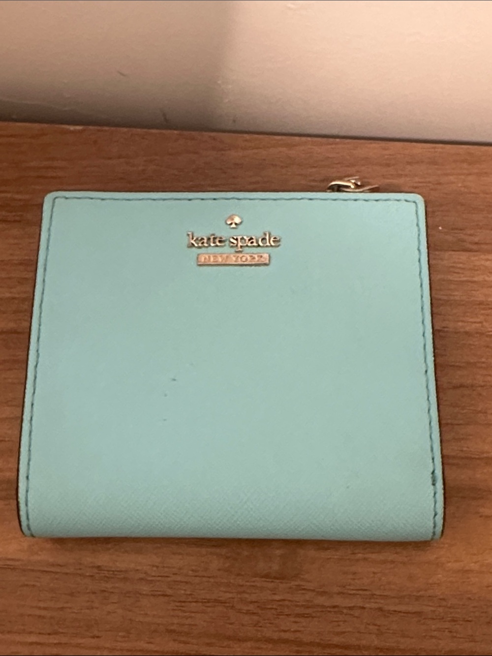 kate spade Aqua Saffiano Compact Zip Wallet